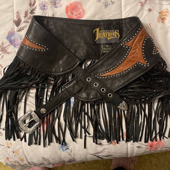 Diamond Leathers Accessories - Diamond Leathers Women’s Fringe/Silver Studded Leather Western/Cowgirl Belt